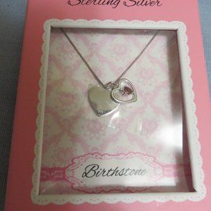 LITTLE GIRLS STERLING DOUBLE HEART JANUARY BIRTHSTONE NECKLACE, ENGRAVABLE.